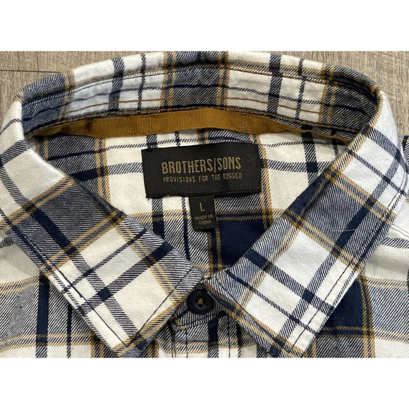 Brothers Sons Men's Large Blue Plaid Flannel Button Shirt - Picture 5 of 7